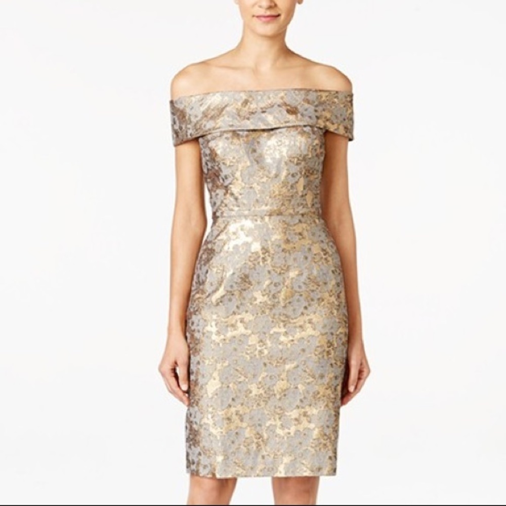Calvin Klein Off-The-Shoulder Brocade Sheath Dress